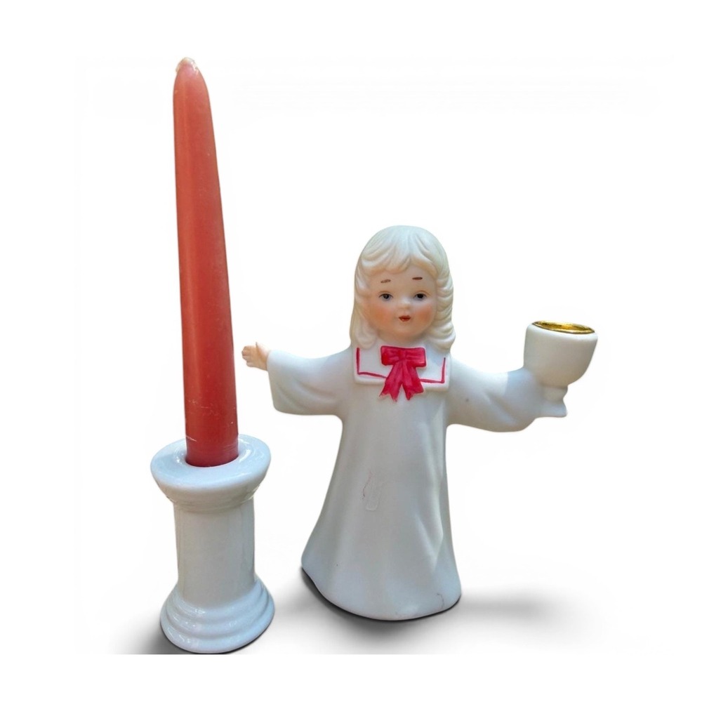 Vintage Roman Inc Porcelain Christmas Choir Girl Candle Holder Retro Caroler